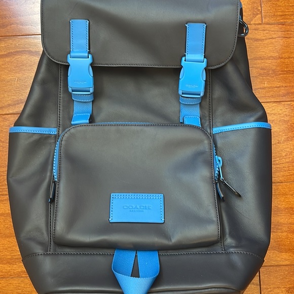 Coach Backpack leather Misnight Navy Racer Blue Drawstring & speedclip closures - Picture 9 of 15